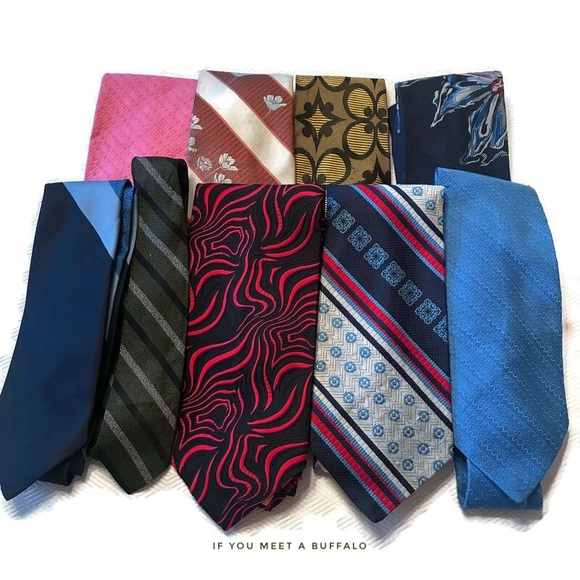 Lot 9 Vintage 70s Neckties Polyester Wide Skinny Retro Italian Man Funky Fun